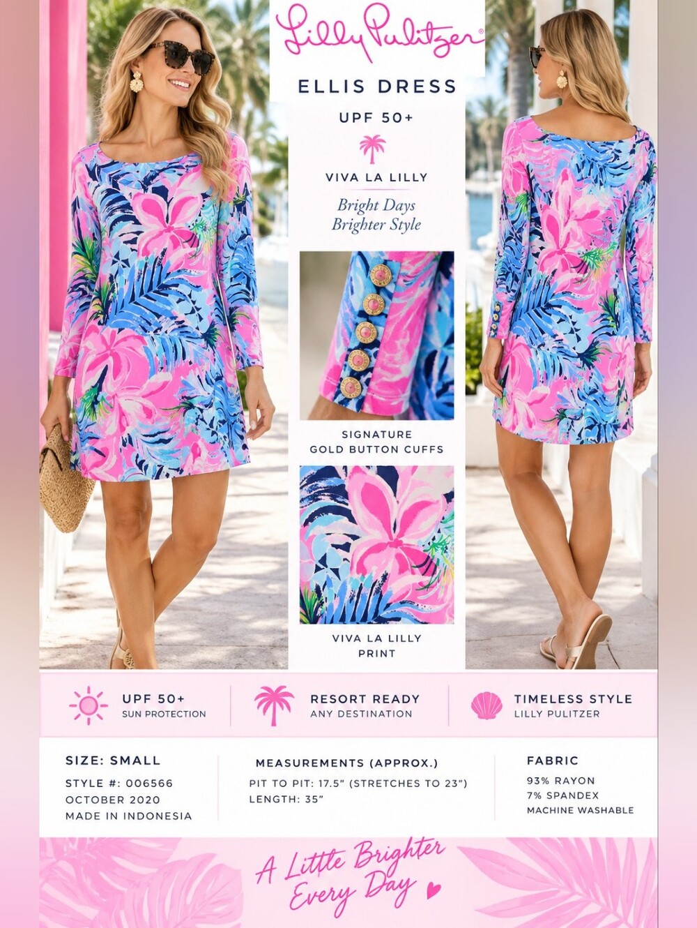 Lilly Pulitzer Ellis UPF 50+ Viva La Lilly Shift Dress Pink Blue S